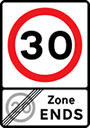 End of 20 mph zone sign